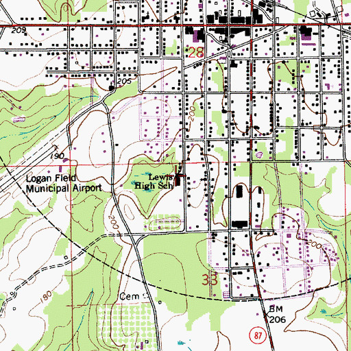 Topographic Map of Lewis High School, AL
