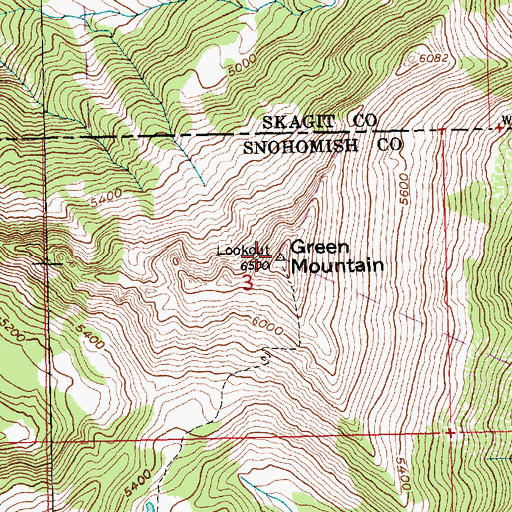 Topographic Map of Green Mountain, WA
