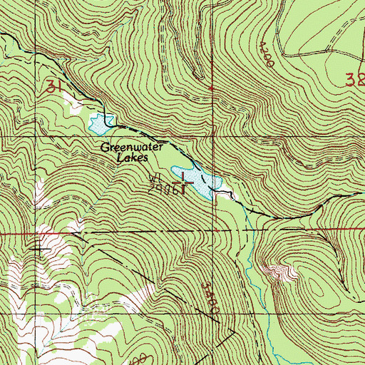 Topographic Map of Greenwater Lakes, WA