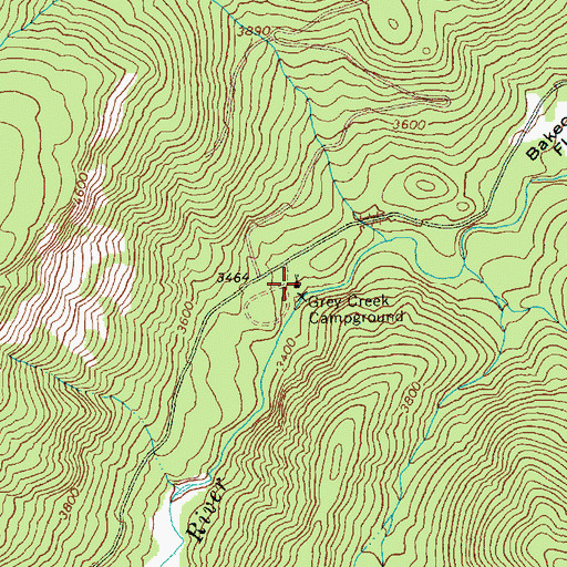 Topographic Map of Grey Creek Campground, WA