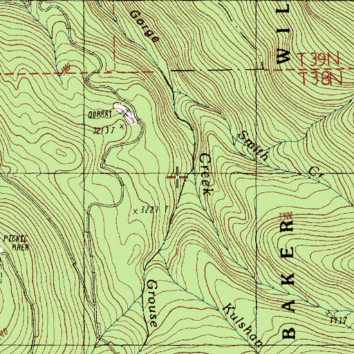 Topographic Map of Grouse Creek, WA