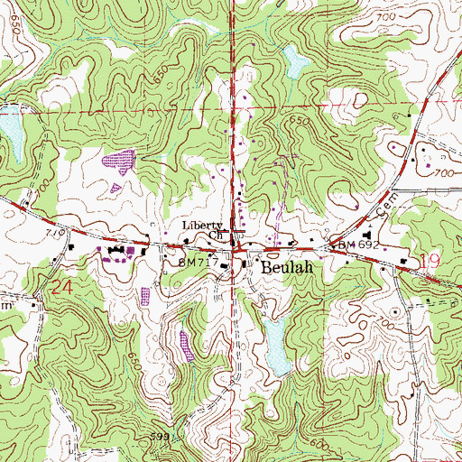 Topographic Map of Beulah United Methodist Church, AL