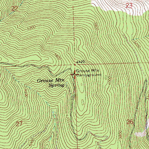 Topographic Map of Grouse Mountain Campground, WA