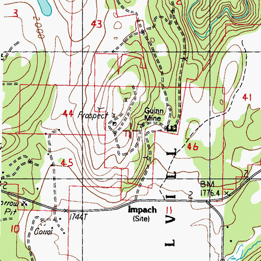 Topographic Map of Guinn Mine, WA