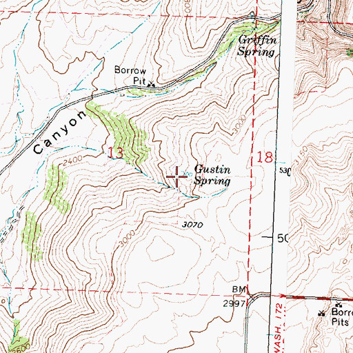Topographic Map of Gustin Spring, WA