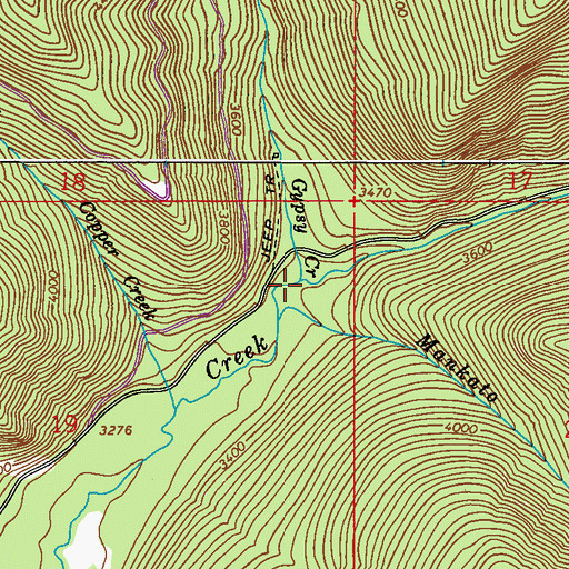 Topographic Map of Gypsy Creek, WA
