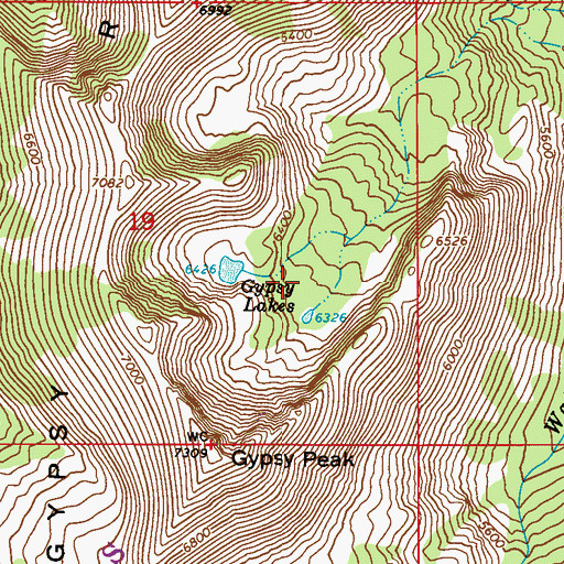 Topographic Map of Gypsy Lakes, WA