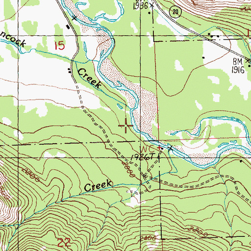 Topographic Map of Hancock Creek, WA