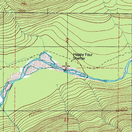 Topographic Map of Happy Four Shelter, WA