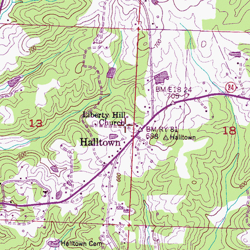 Topographic Map of Liberty Hill Church, AL