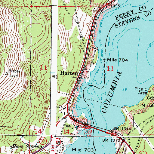 Topographic Map of Harter, WA