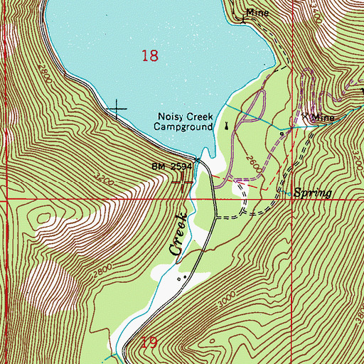 Topographic Map of Harvey Creek, WA