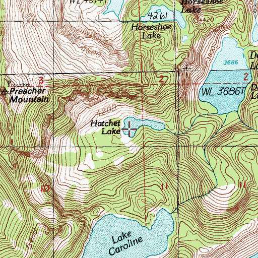 Topographic Map of Hatchet Lake, WA