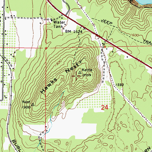 Topographic Map of Hawks Nest, WA
