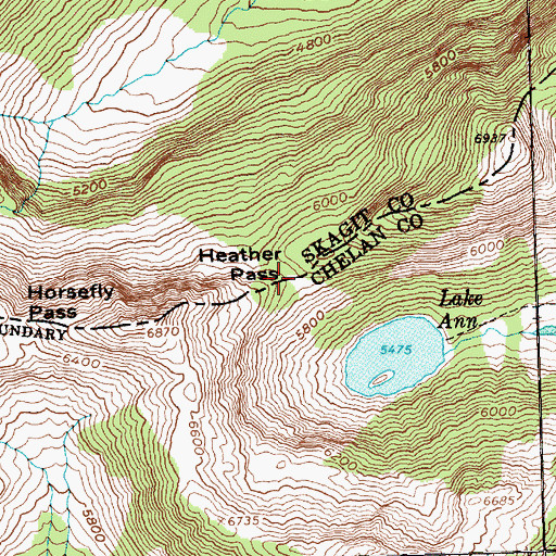 Topographic Map of Heather Pass, WA