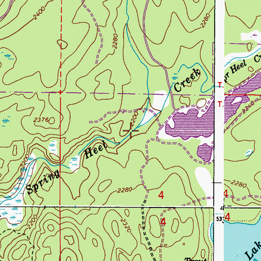 Topographic Map of Heel Creek, WA