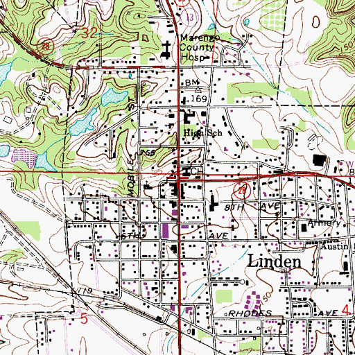 Topographic Map of Linden, AL
