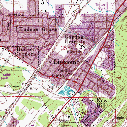 Topographic Map of Lipscomb, AL