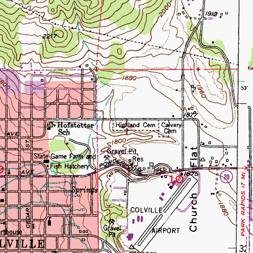 Topographic Map of Highland Cemetery, WA