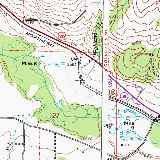 Topographic Map of Highland Creek, WA