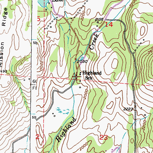 Topographic Map of Highland School, WA