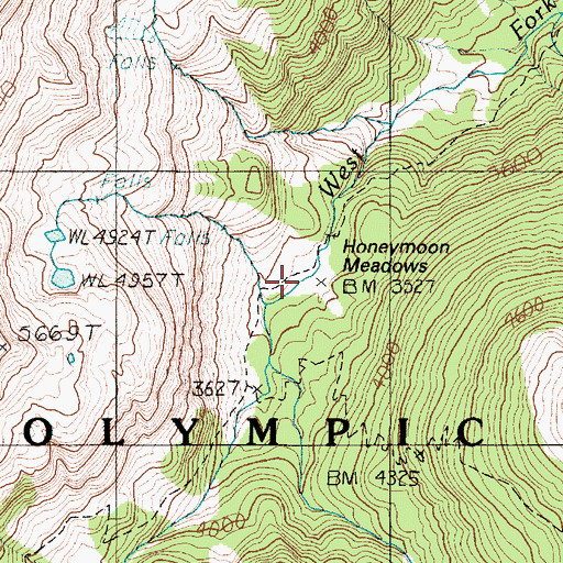 Topographic Map of Honeymoon Meadows, WA