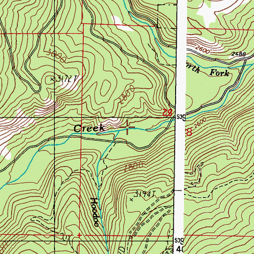 Topographic Map of Hoodoo Creek, WA