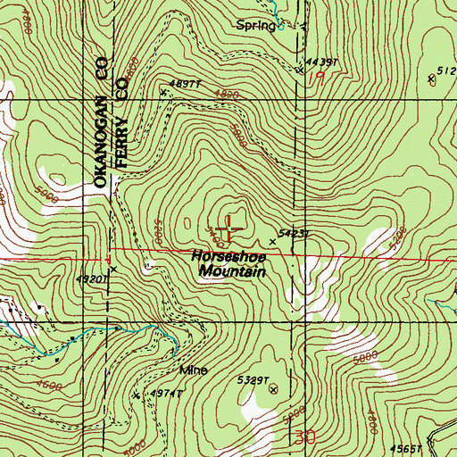 Topographic Map of Horseshoe Mountain, WA