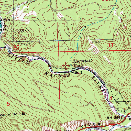 Topographic Map of Horsetail Falls, WA