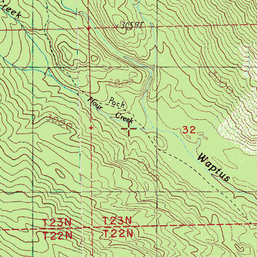 Topographic Map of Hour Creek, WA