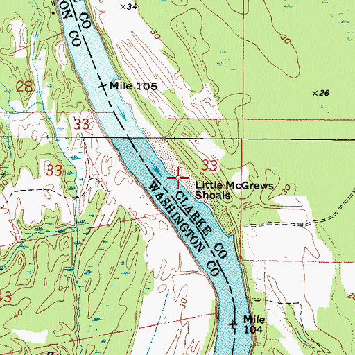 Topographic Map of Little McGrews Shoals, AL