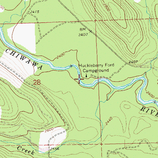 Topographic Map of Huckleberry Ford Campground, WA