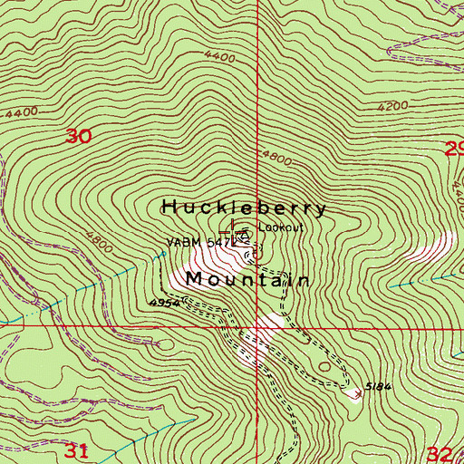 Topographic Map of Huckleberry Mountain, WA