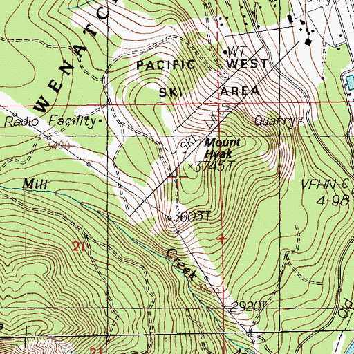 Topographic Map of Mount Hyak, WA