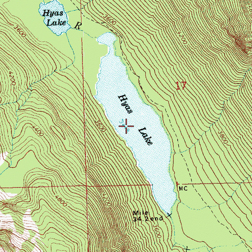 Topographic Map of Hyas Lake, WA