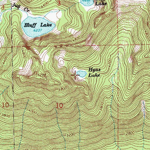 Topographic Map of Hyas Lake, WA