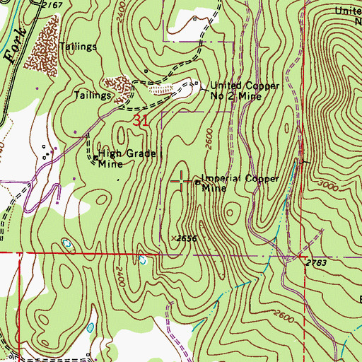 Topographic Map of Imperial Copper Mine, WA