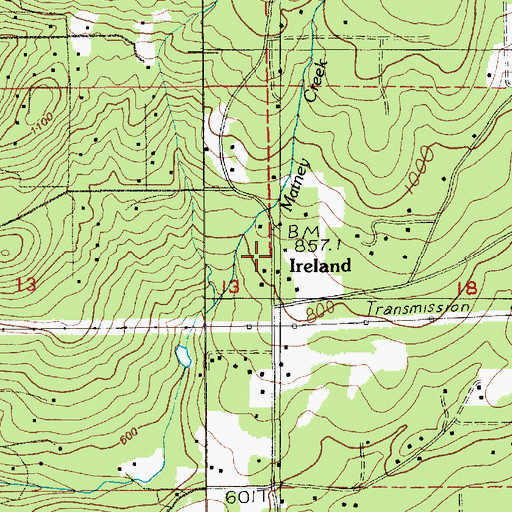 Topographic Map of Ireland, WA