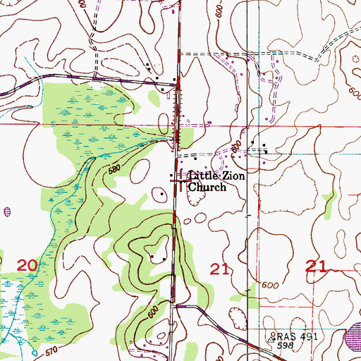 Topographic Map of Little Zion Primitive Baptist Church, AL