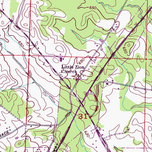 Topographic Map of Little Zion Missionary Baptist Church, AL
