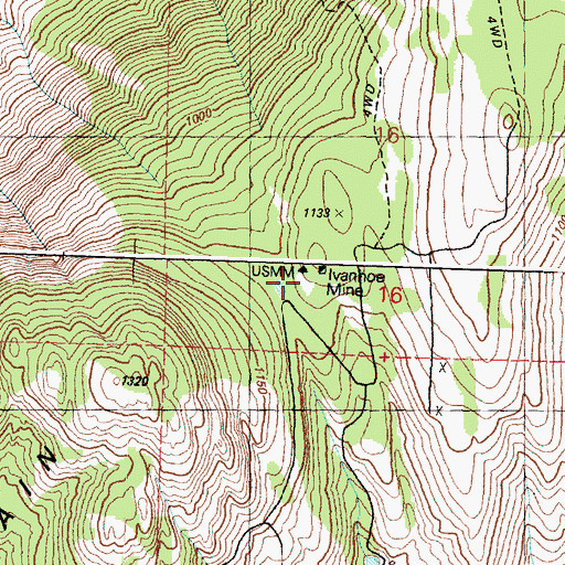 Topographic Map of Ivanhoe Mine, WA
