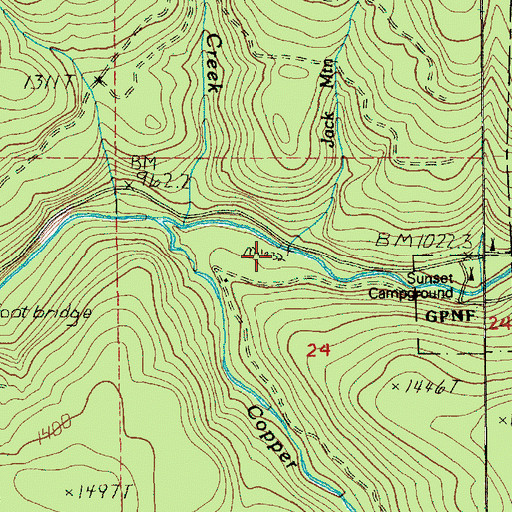 Topographic Map of Jack Mountain Creek, WA