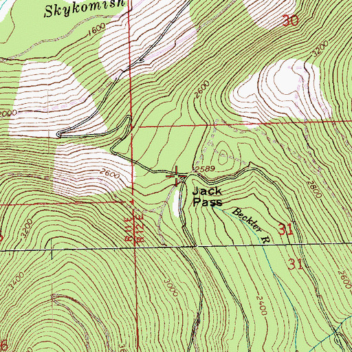 Topographic Map of Jack Pass, WA