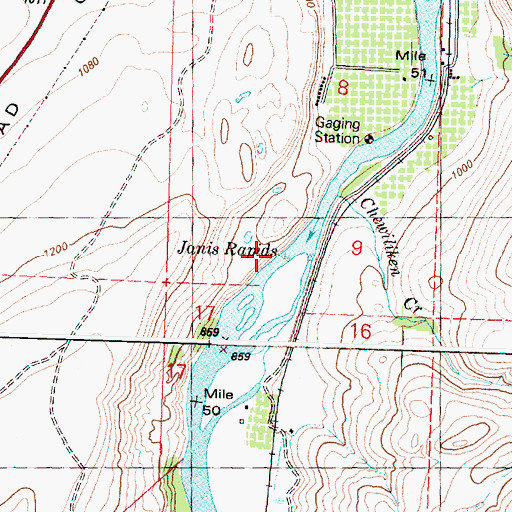 Topographic Map of Janis Rapids, WA