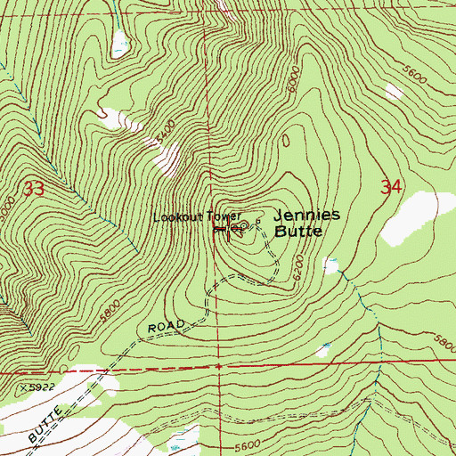 Topographic Map of Jennies Butte, WA