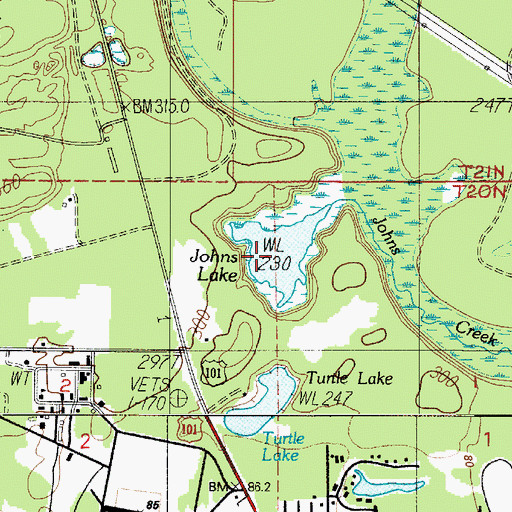 Topographic Map of Johns Lake, WA