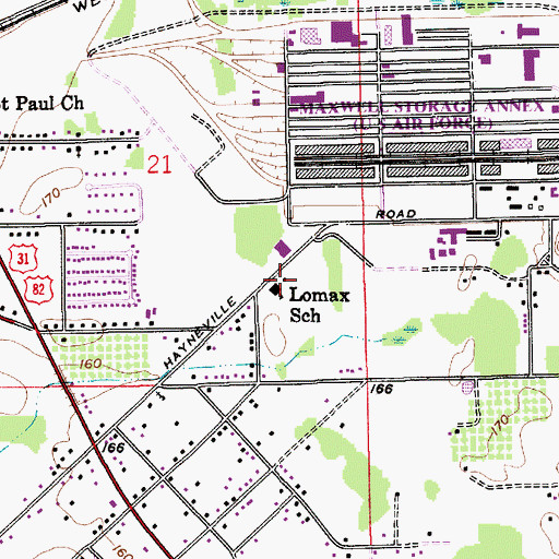 Topographic Map of Lomax School, AL