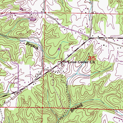 Topographic Map of Lone Cedar Church of Christ, AL