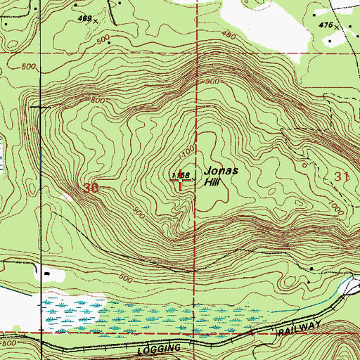 Topographic Map of Jonas Hill, WA