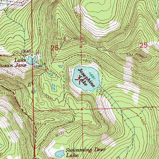 Topographic Map of Josephine Lake, WA